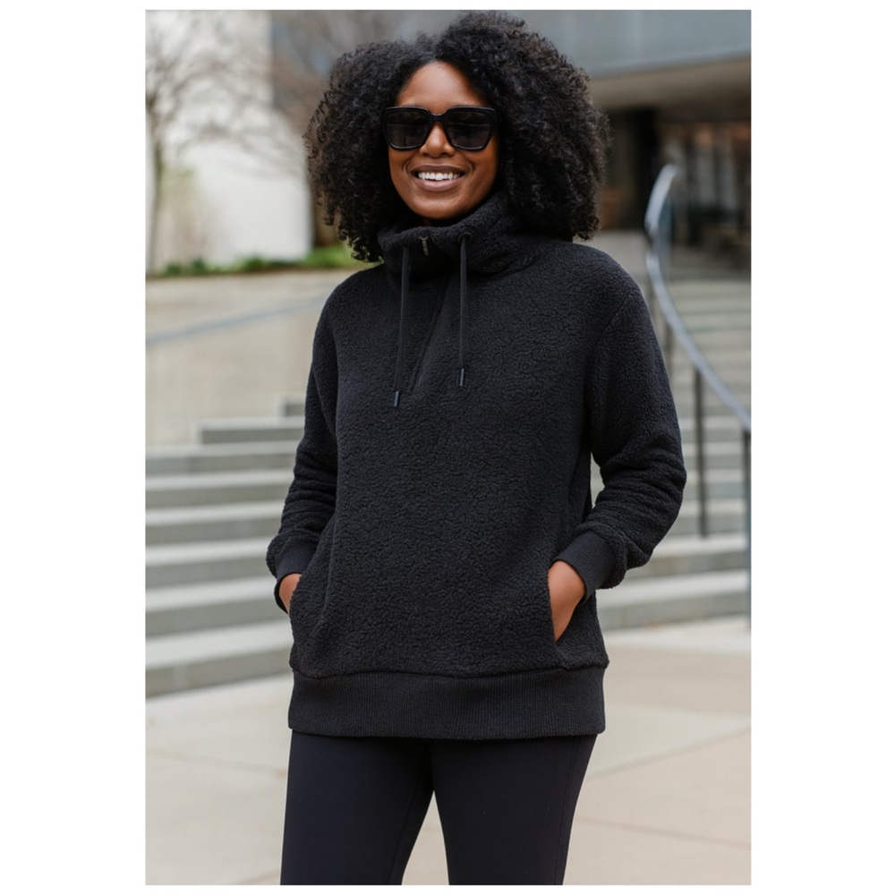Athleta Black Fleece Sherpa Funnel Neck 1/4 Zip Pullover XXS
